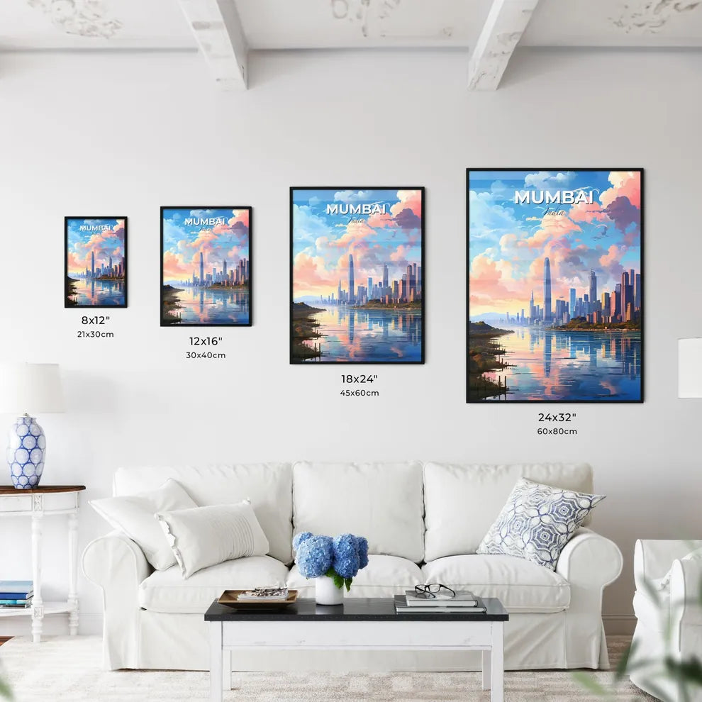 Mumbai India Skyline - A City Skyline With A Body Of Water And Pink Clouds - Customizable Travel Gift Default Title