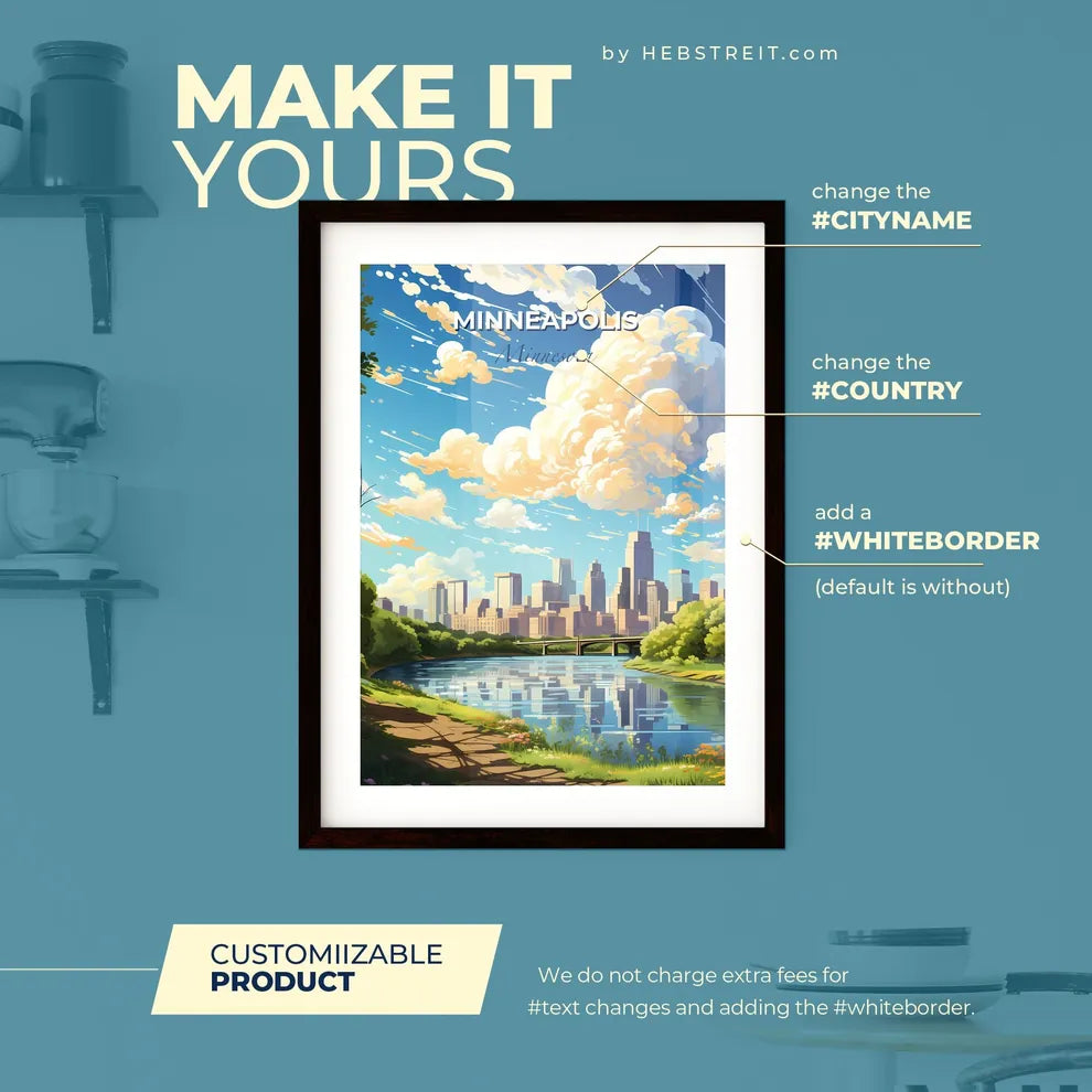 Minneapolis Minnesota Skyline - A River With A Bridge And A City In The Background - Customizable Travel Gift Default Title