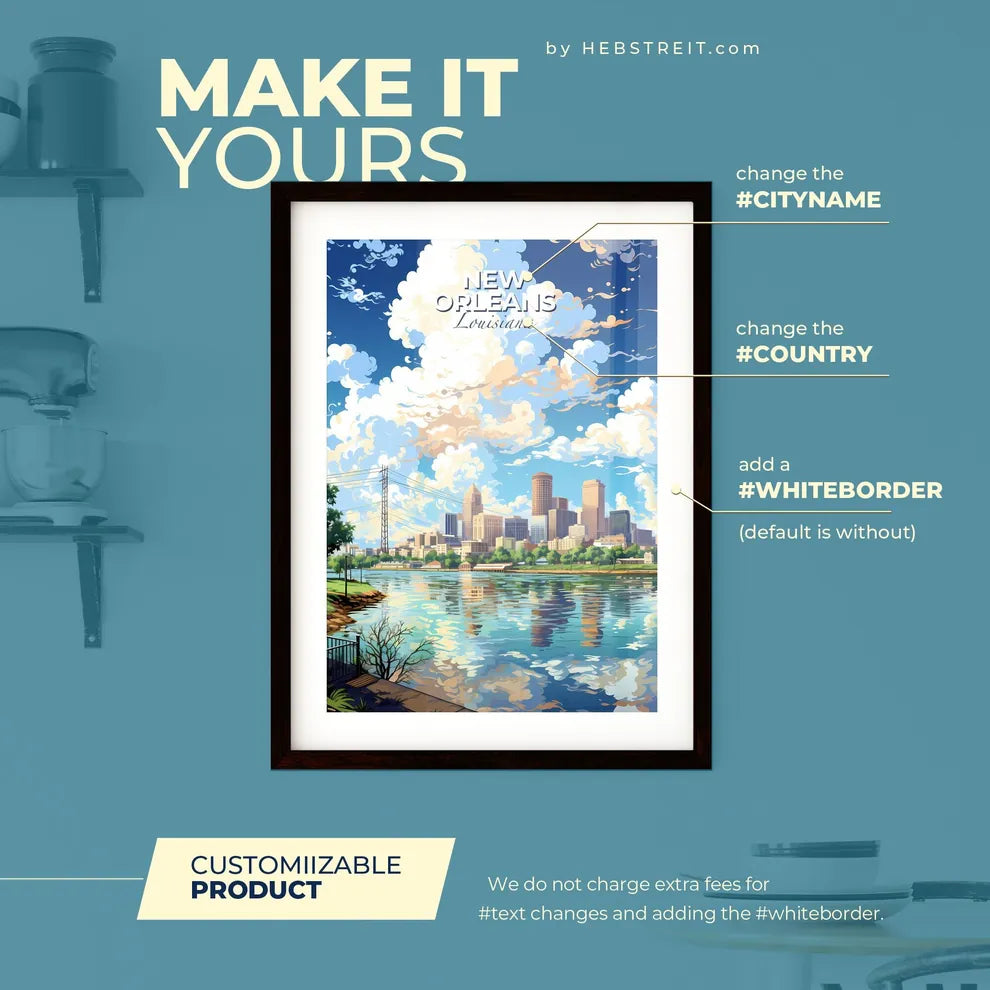 New Orleans Louisiana Skyline - A Water Body With A City In The Background - Customizable Travel Gift