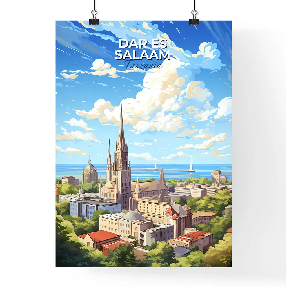 Dar es Salaam Tanzania Skyline - A City With A Tall Spire And Trees And A Body Of Water - Customizable Travel Gift Default Title