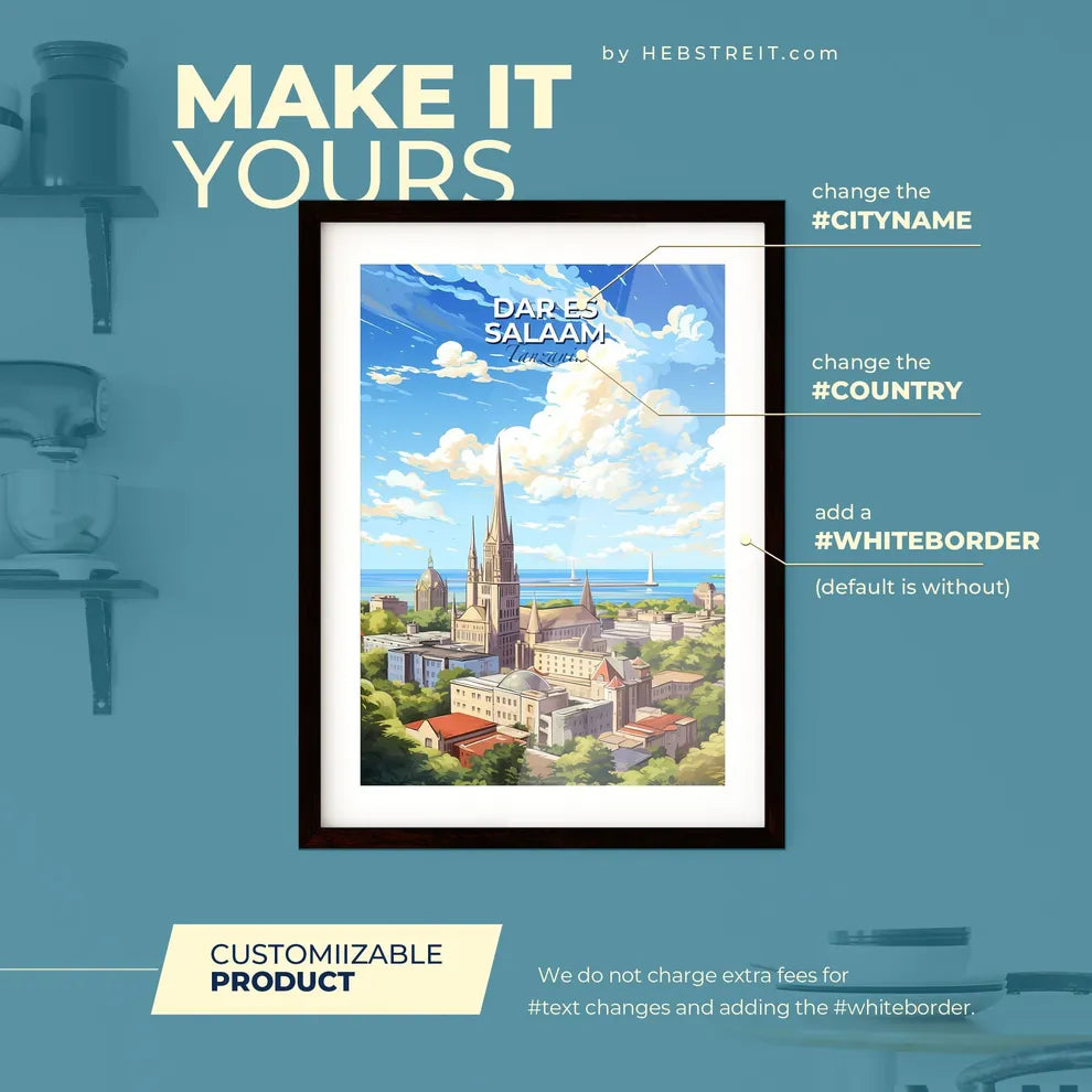 Dar es Salaam Tanzania Skyline - A City With A Tall Spire And Trees And A Body Of Water - Customizable Travel Gift Default Title