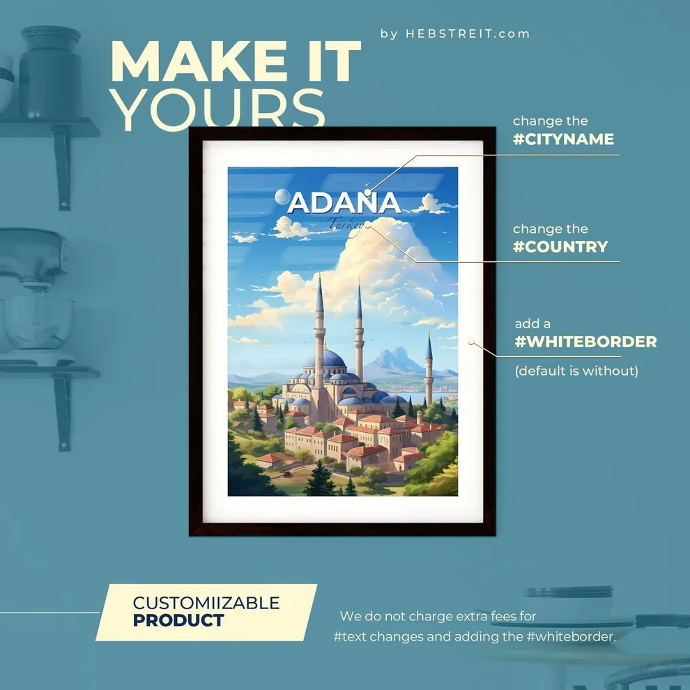Adana Turkey Skyline - A Large Building With Towers And A City In The Background - Customizable Travel Gift Default Title