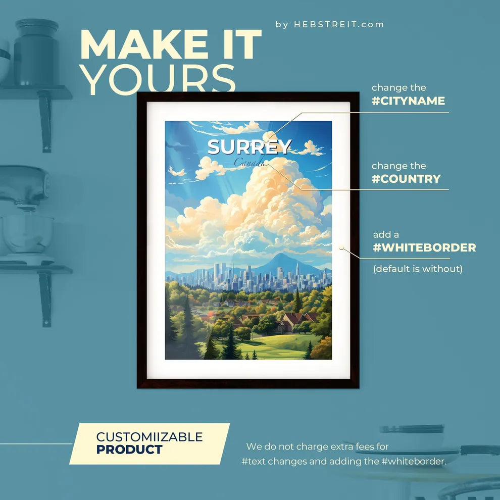 Surrey Canada Skyline - A City Landscape With Trees And Buildings - Customizable Travel Gift Default Title