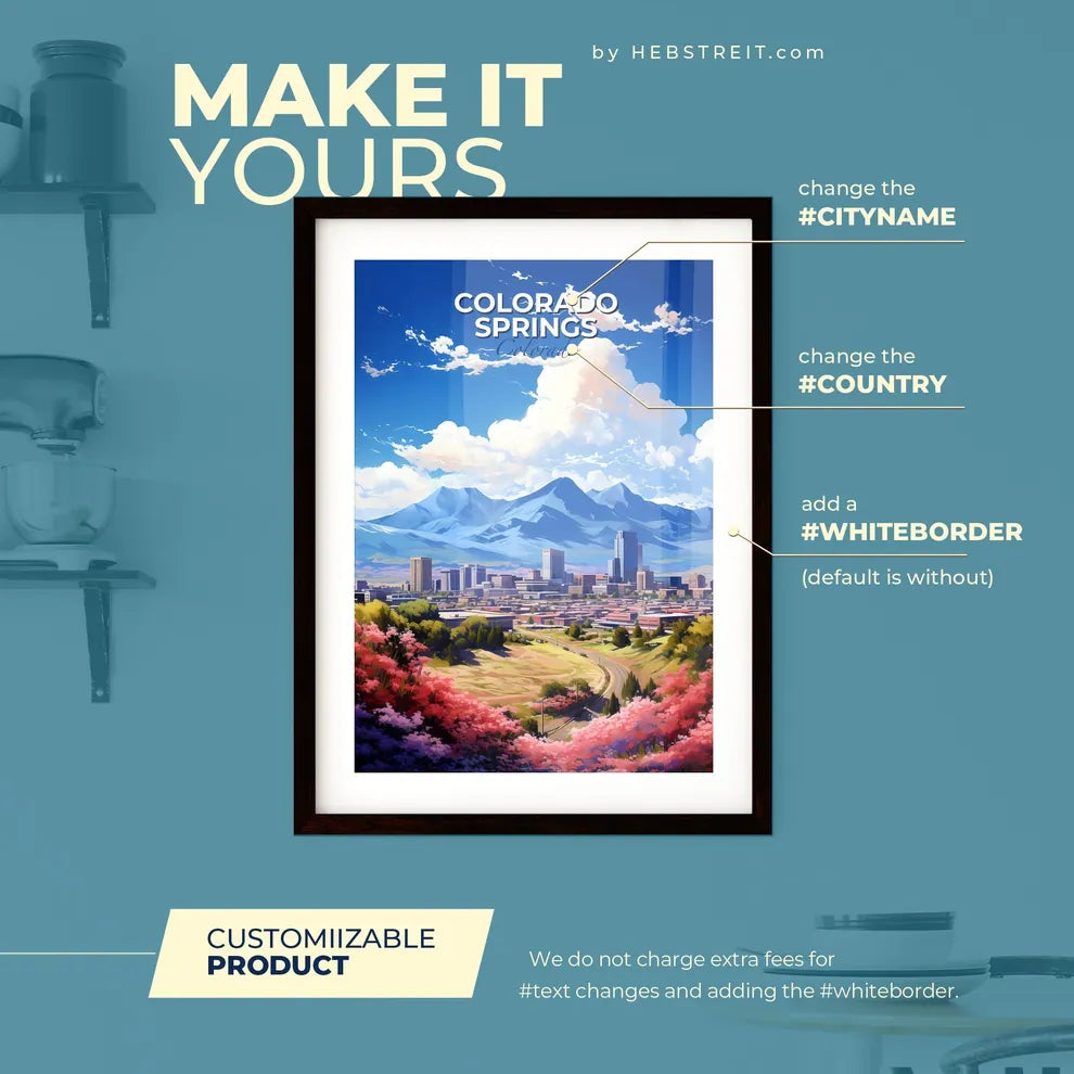 Colorado Springs Colorado Skyline - A City With Mountains In The Background - Customizable Travel Gift Default Title