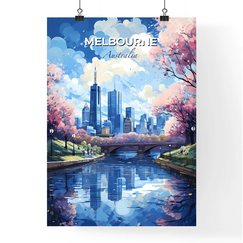 Melbourne Australia Skyline - A River With A Bridge And Trees In The Background - Customizable Travel Gift Default Title