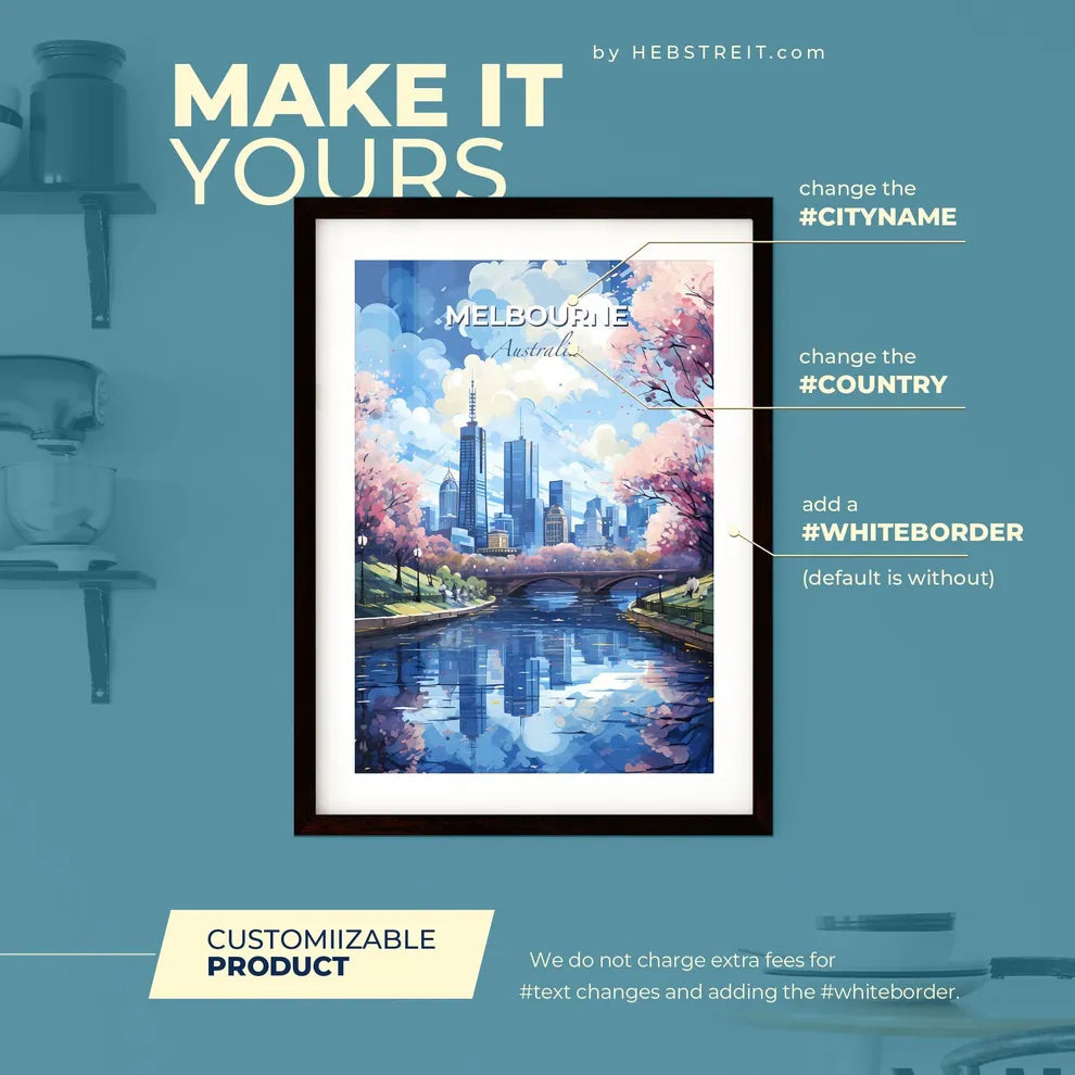 Melbourne Australia Skyline - A River With A Bridge And Trees In The Background - Customizable Travel Gift Default Title