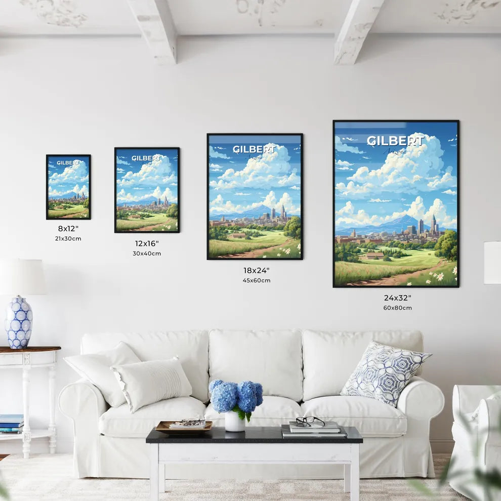 Gilbert Arizona Skyline - A Landscape Of A City With Trees And Mountains In The Background - Customizable Travel Gift Default Title