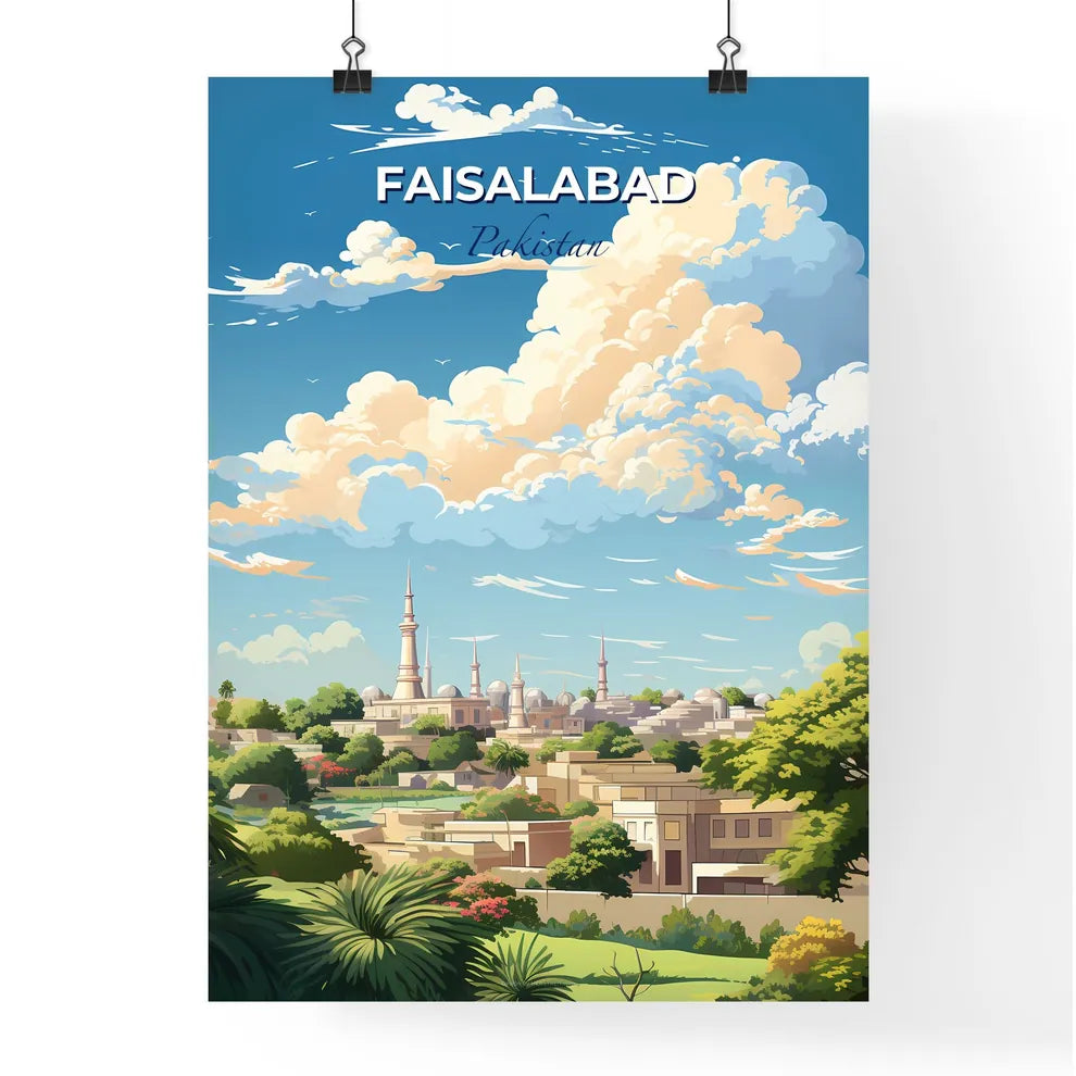 Faisalabad Pakistan Skyline - A Landscape Of A City With Towers And Trees - Customizable Travel Gift Default Title