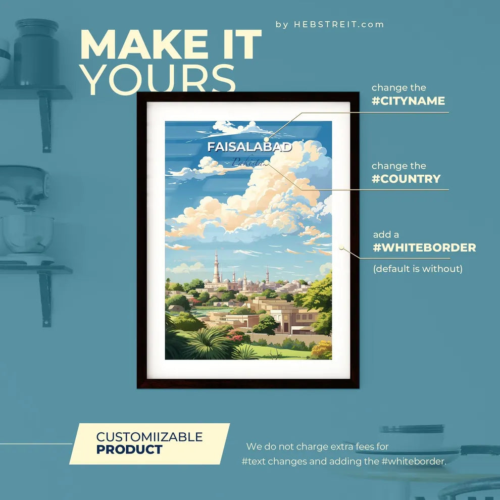 Faisalabad Pakistan Skyline - A Landscape Of A City With Towers And Trees - Customizable Travel Gift Default Title