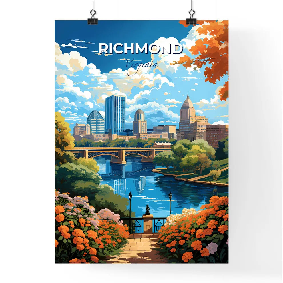 Richmond Virginia Skyline - A River With A Bridge And A City In The Background - Customizable Travel Gift Default Title