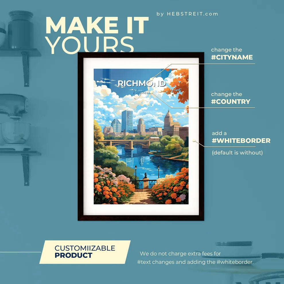 Richmond Virginia Skyline - A River With A Bridge And A City In The Background - Customizable Travel Gift Default Title