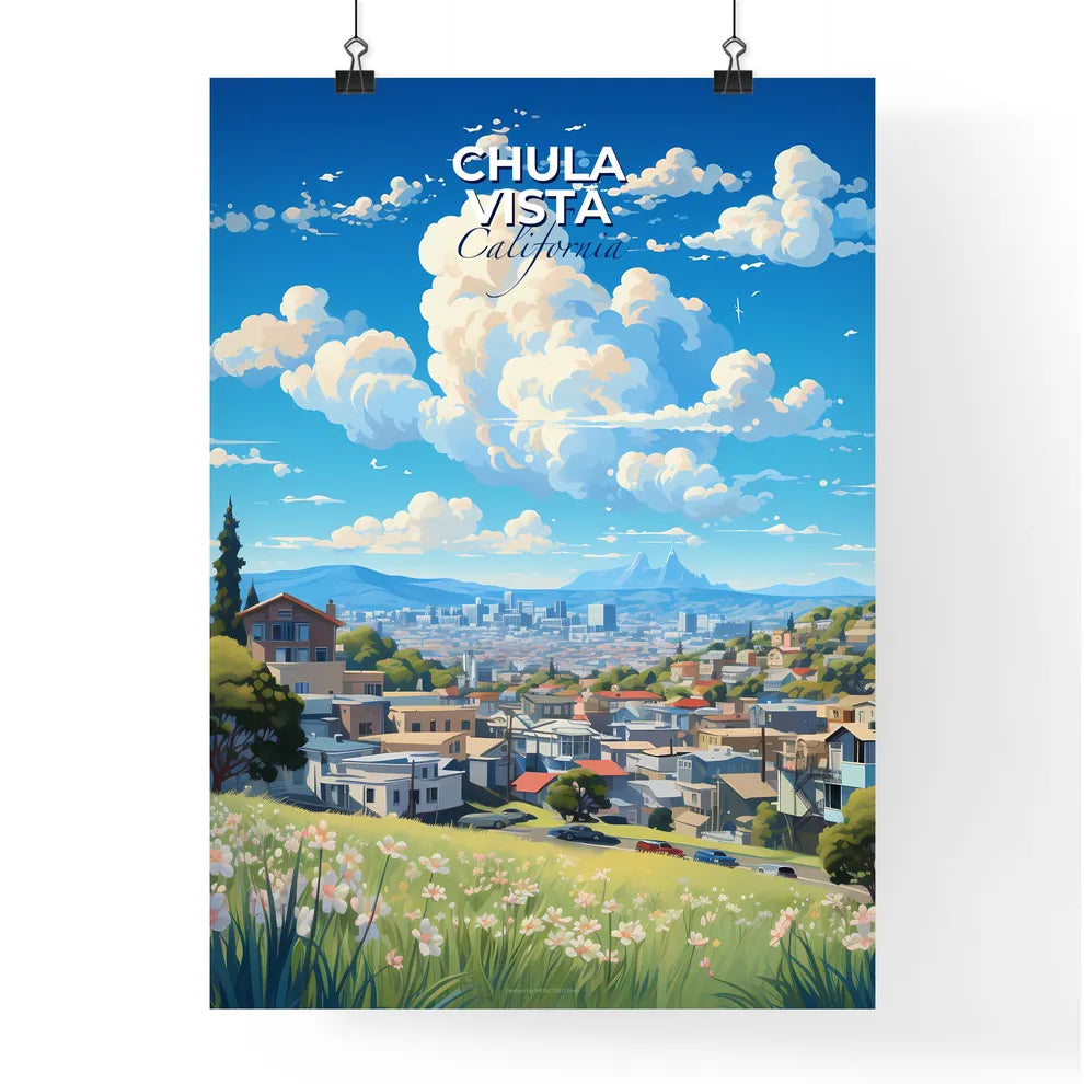 Chula Vista California Skyline - A Landscape Of A City With A Hill And Flowers - Customizable Travel Gift Default Title