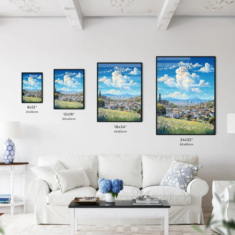 Chula Vista California Skyline - A Landscape Of A City With A Hill And Flowers - Customizable Travel Gift Default Title