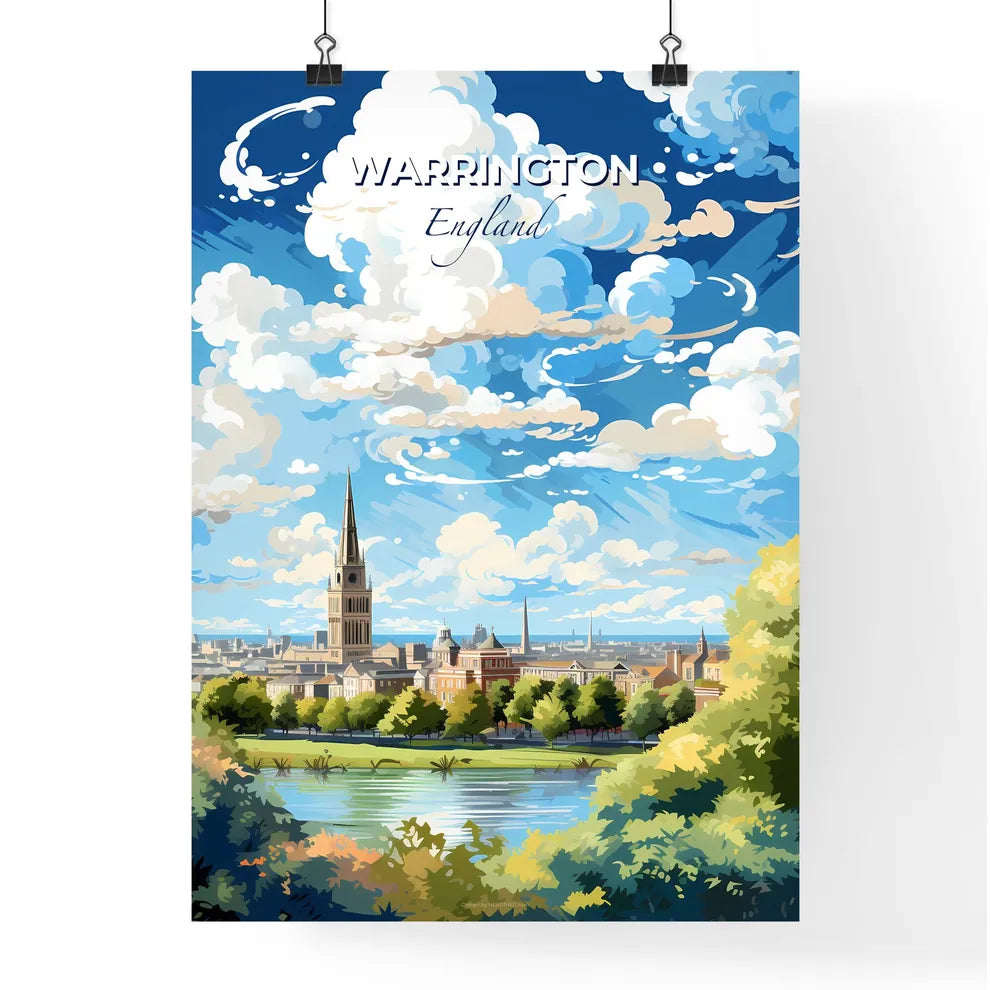 Warrington England Skyline - A Landscape Of A City With A Lake And Trees - Customizable Travel Gift Default Title