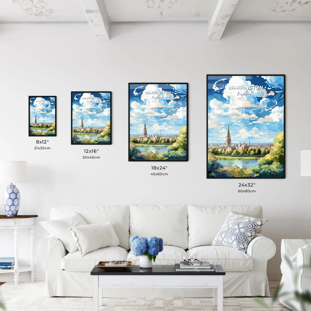 Warrington England Skyline - A Landscape Of A City With A Lake And Trees - Customizable Travel Gift Default Title