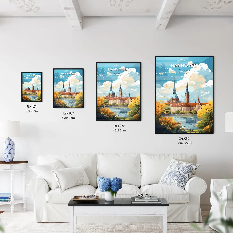 Hannover Germany Skyline - A Building With Towers And Trees By Water - Customizable Travel Gift Default Title