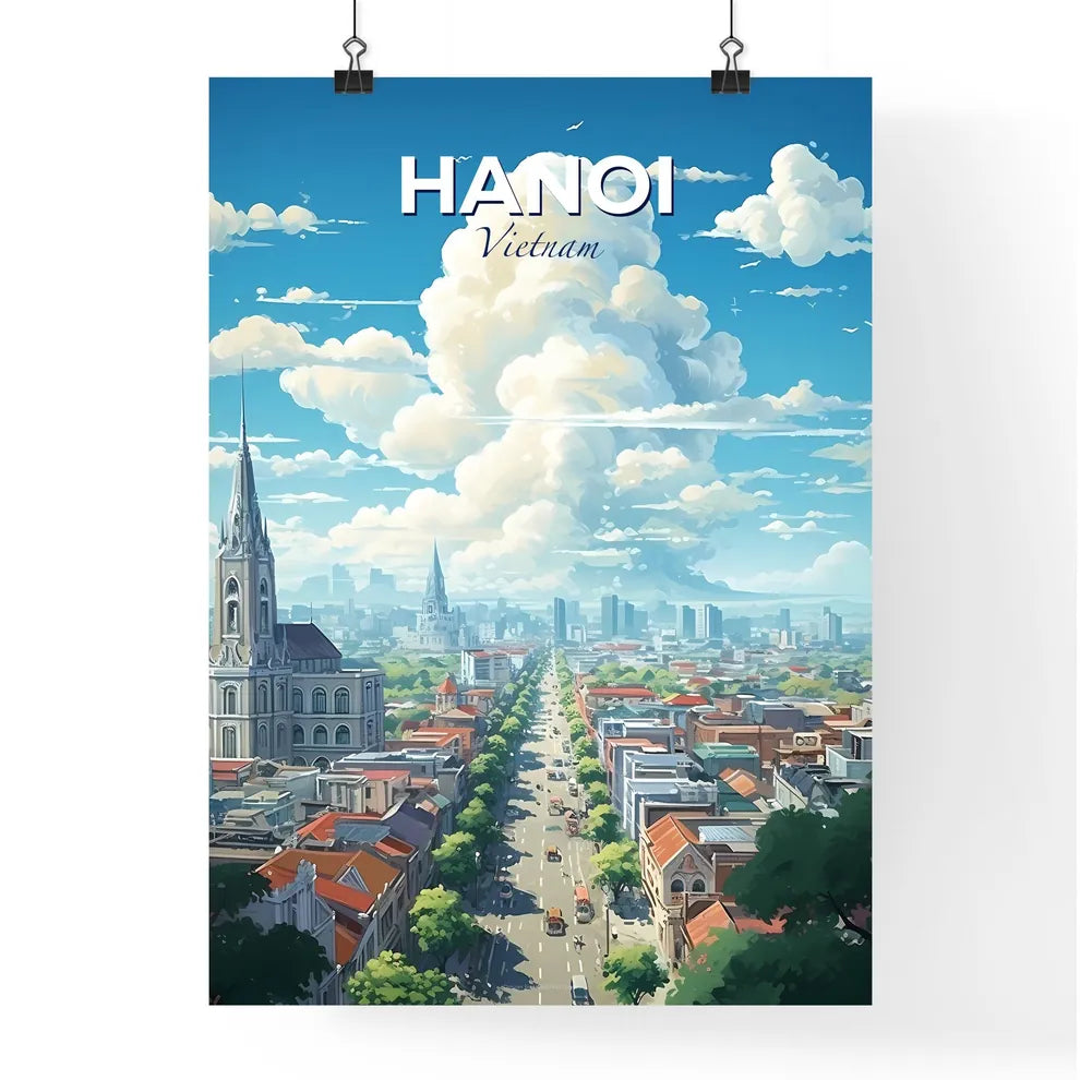 Hanoi Vietnam Skyline - A City With A Road And A Church - Customizable Travel Gift Default Title