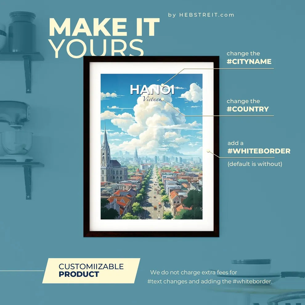 Hanoi Vietnam Skyline - A City With A Road And A Church - Customizable Travel Gift Default Title