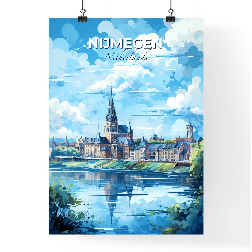 Nijmegen Netherlands Skyline - A Water Body With Buildings And Trees - Customizable Travel Gift Default Title