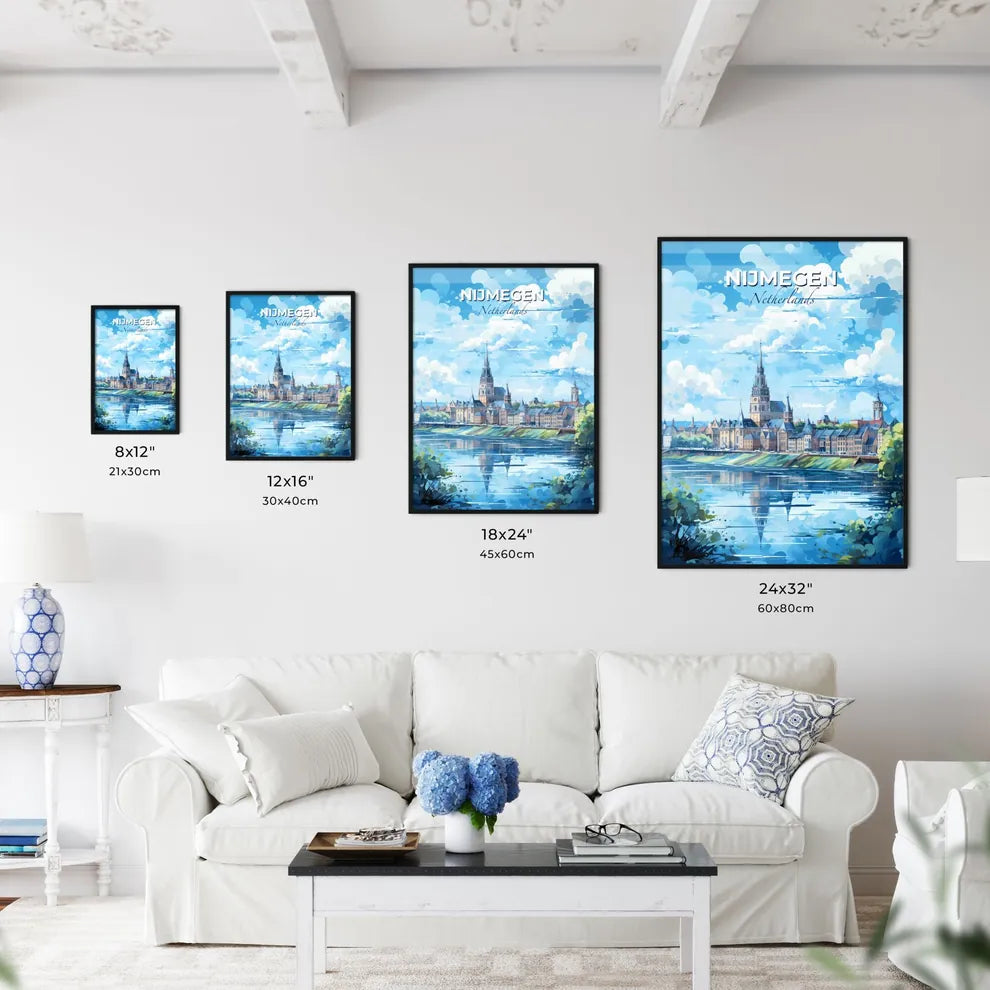 Nijmegen Netherlands Skyline - A Water Body With Buildings And Trees - Customizable Travel Gift Default Title