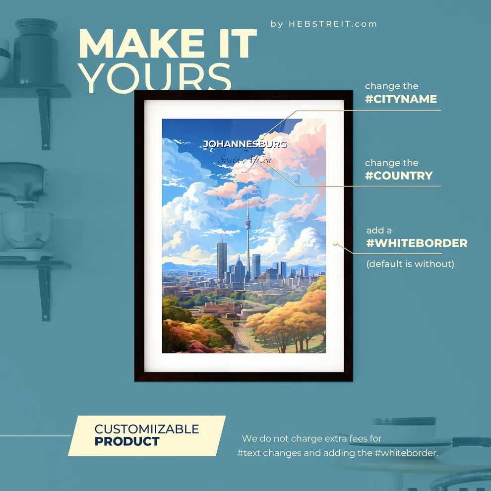 Johannesburg South Africa Skyline - A City With A Tower And Trees - Customizable Travel Gift Default Title