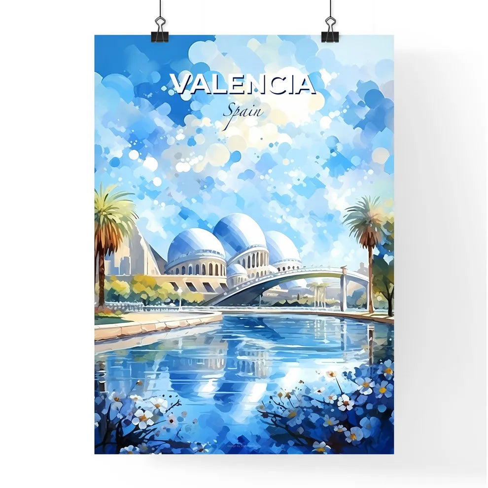 Valencia Spain Skyline - A Water And A Bridge With A Bridge And A Building With Domes - Customizable Travel Gift Default Title