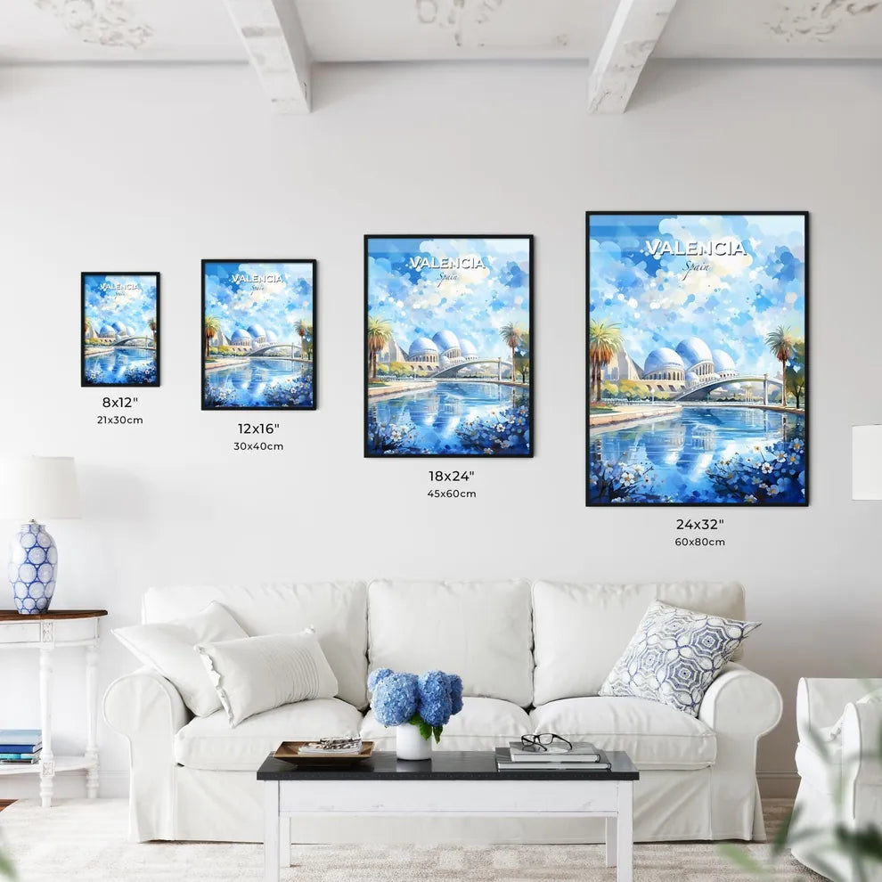 Valencia Spain Skyline - A Water And A Bridge With A Bridge And A Building With Domes - Customizable Travel Gift Default Title