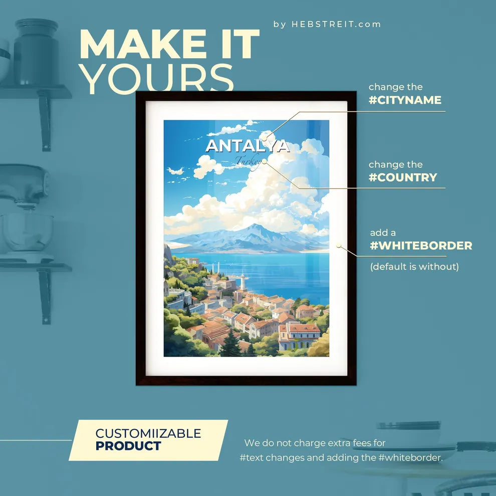 Antalya Turkey Skyline - A Town On The Side Of A Cliff Overlooking A Body Of Water - Customizable Travel Gift Default Title