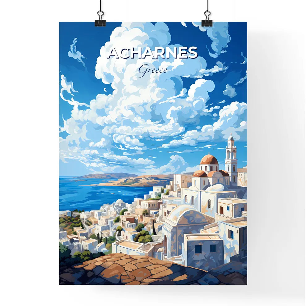 Acharnes Greece Skyline - A Painting Of A City By The Water - Customizable Travel Gift Default Title