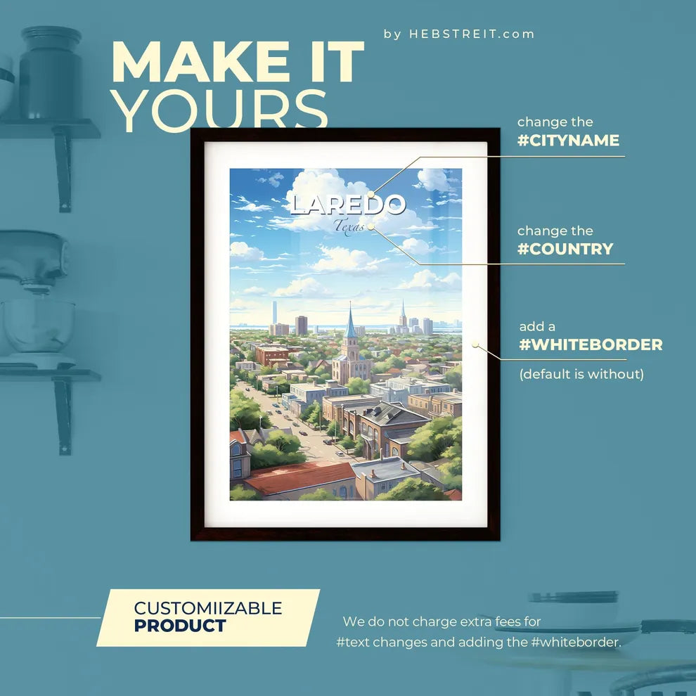 Laredo Texas Skyline - A City With Trees And Buildings - Customizable Travel Gift Default Title