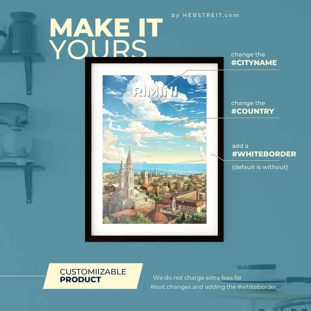 Rimini Italy Skyline - A City With A Church And A Body Of Water - Customizable Travel Gift Default Title