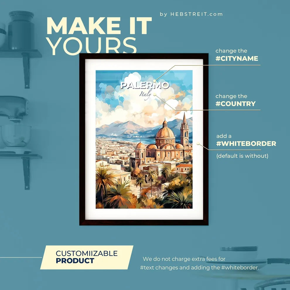 Palermo Italy Skyline - A Building With A Dome And A City In The Background - Customizable Travel Gift Default Title