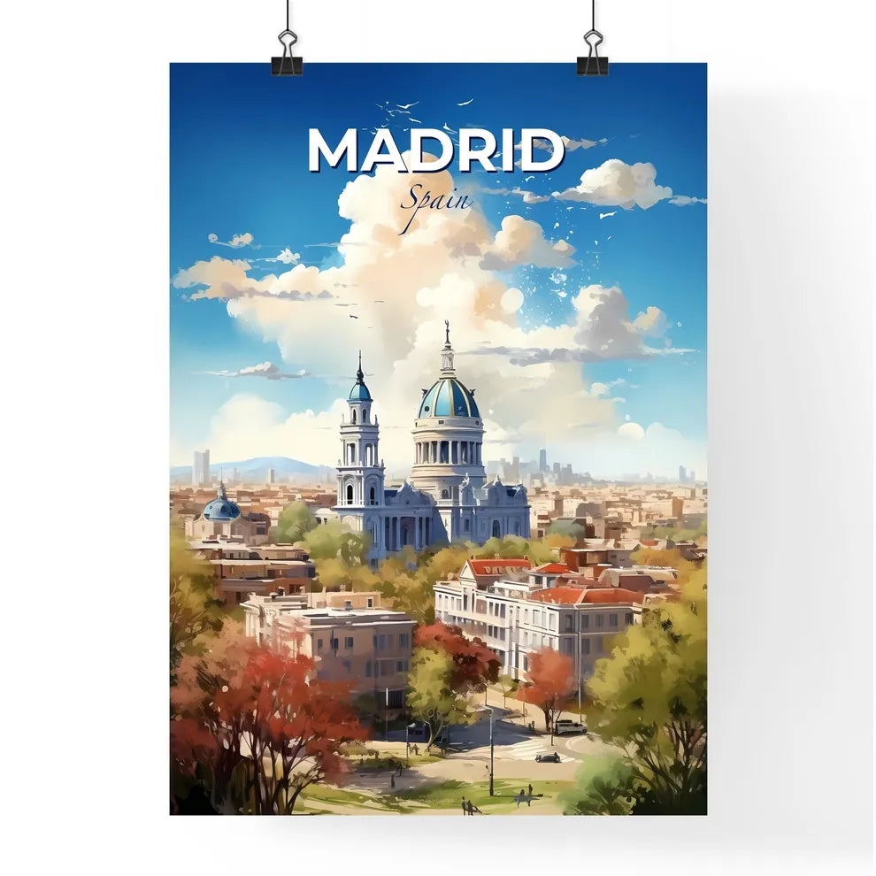 Madrid Spain Skyline - A Large Building With A Dome Roof And A Blue Sky With Clouds - Customizable Travel Gift Default Title