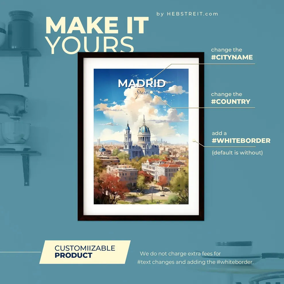 Madrid Spain Skyline - A Large Building With A Dome Roof And A Blue Sky With Clouds - Customizable Travel Gift Default Title