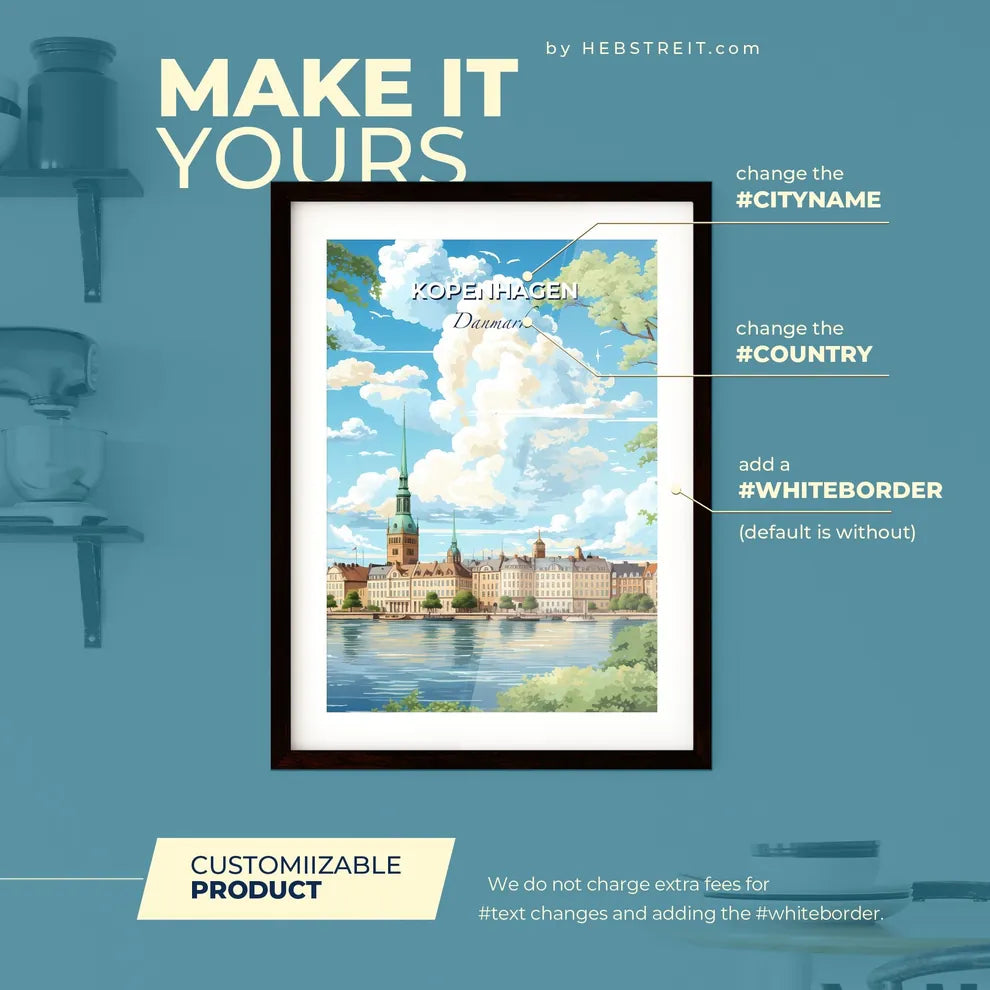 Kopenhagen Danmark Skyline - A City By The Water - Customizable Travel Gift Default Title