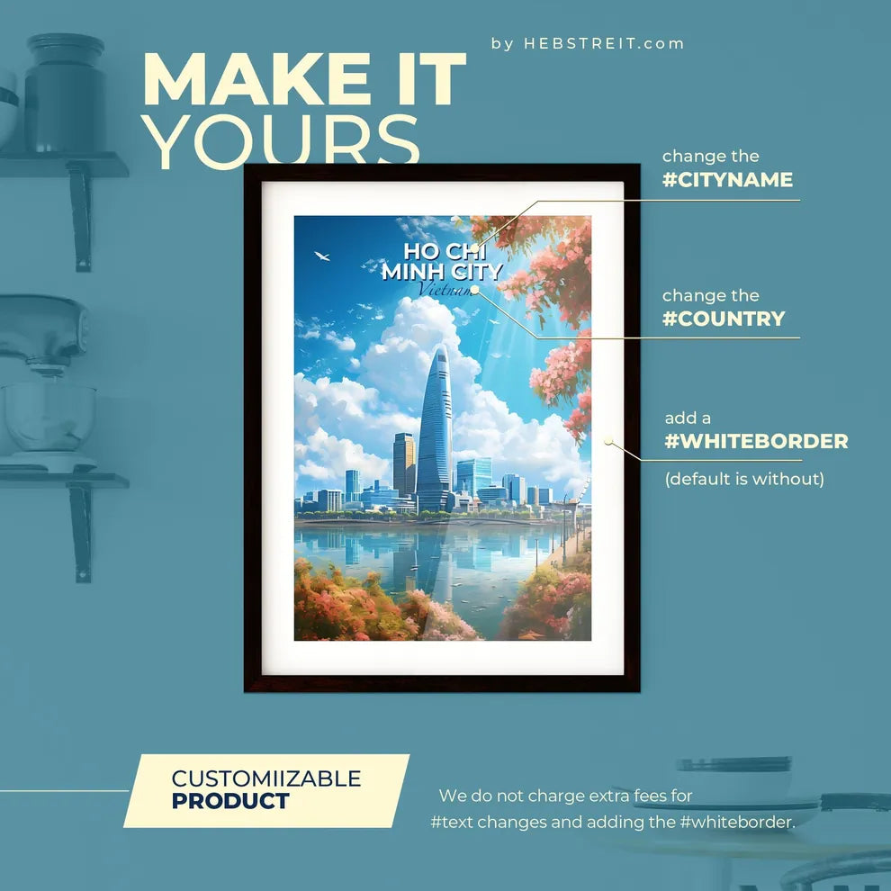 Ho Chi Minh City Vietnam Skyline - A City Skyline With A Body Of Water And Pink Flowers - Customizable Travel Gift Default Title