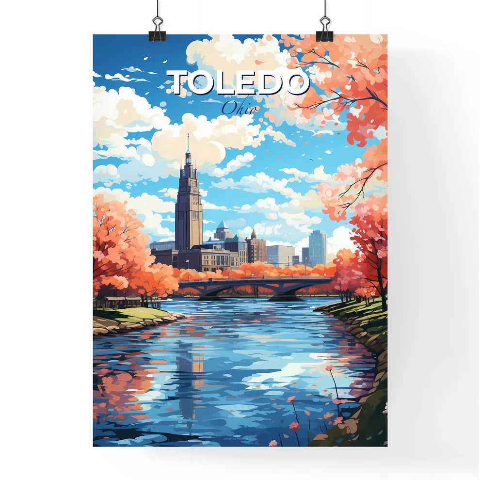 Toledo Ohio Skyline - A River With A Bridge And Trees And A City In The Background - Customizable Travel Gift Default Title