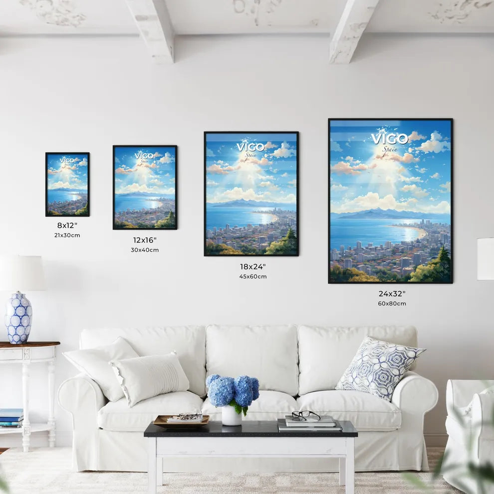 Vigo Spain Skyline - A Cityscape With A Beach And Mountains In The Background - Customizable Travel Gift Default Title