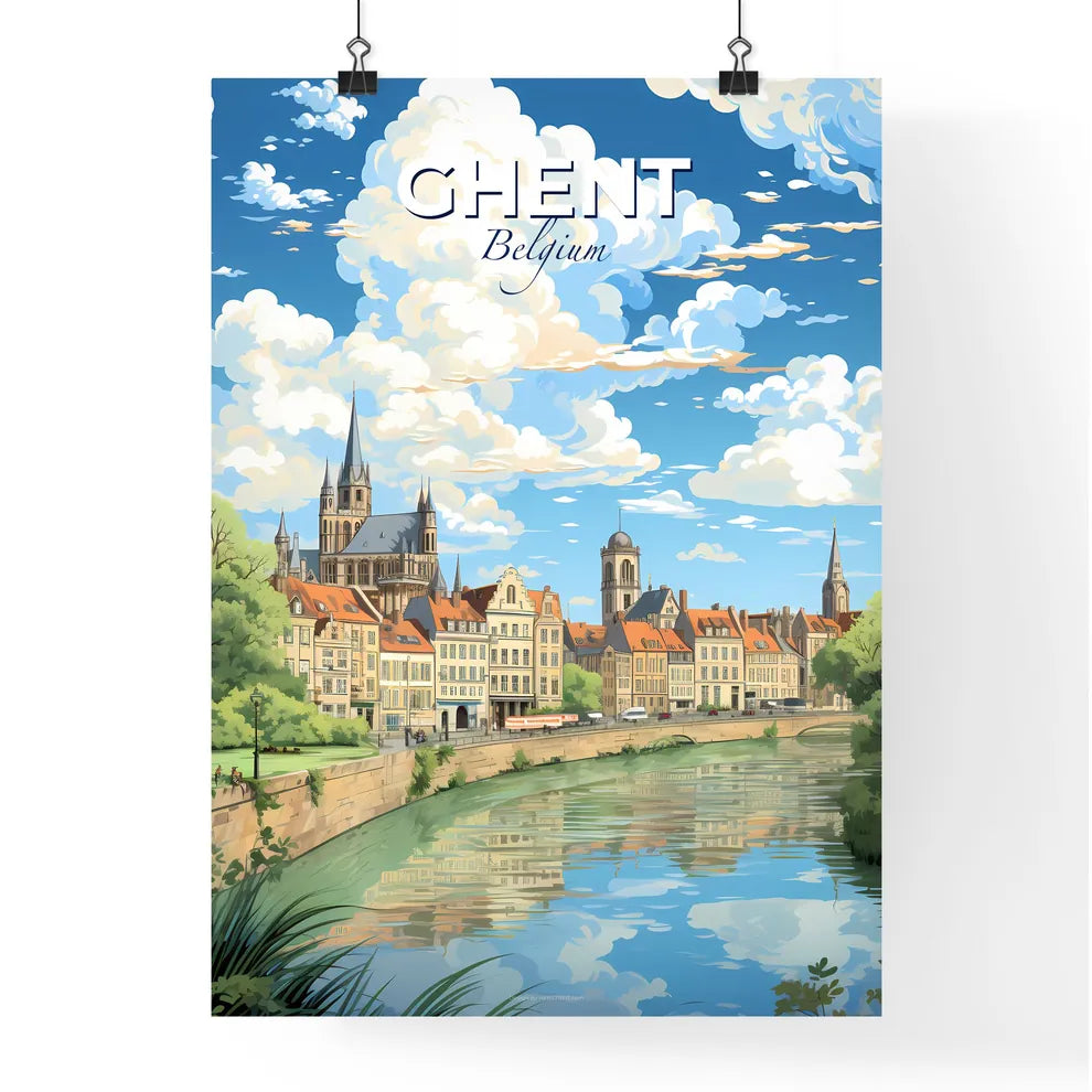 Ghent Belgium Skyline - A River With Trees And Buildings - Customizable Travel Gift Default Title