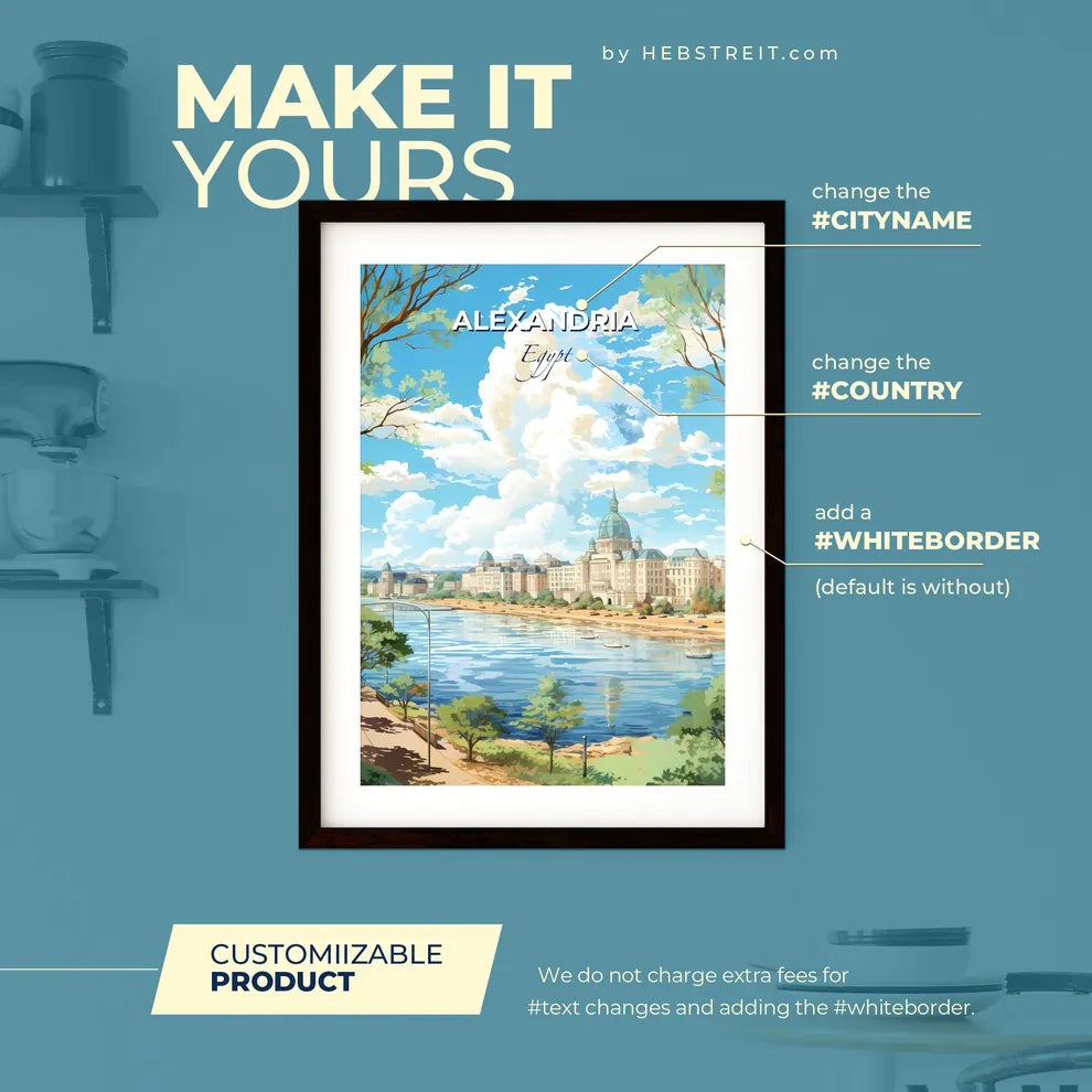 Alexandria Egypt Skyline - A City By A River - Customizable Travel Gift Default Title