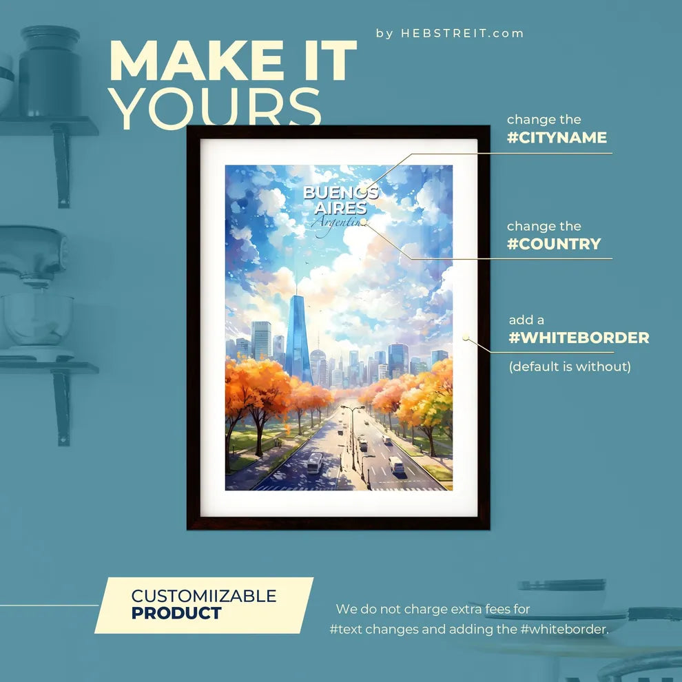 Buenos Aires Argentina Skyline - A Road With Trees And Buildings In The Background - Customizable Travel Gift Default Title