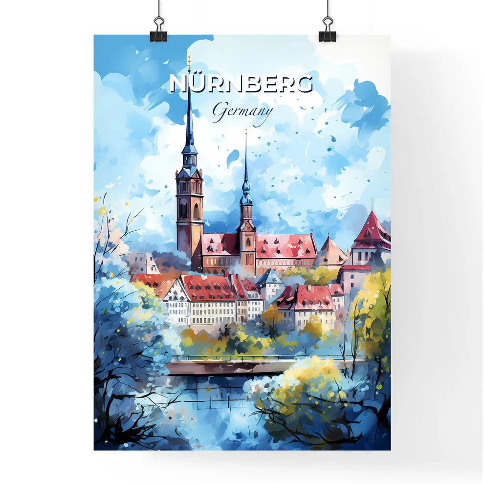 Nurnberg Germany Skyline - A Painting Of A Town With A Tower And Trees - Customizable Travel Gift Default Title