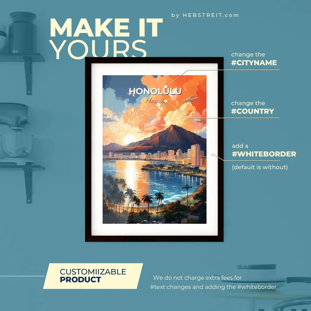 Honolulu Hawaii Skyline - A City Next To A Body Of Water - Customizable Travel Gift Default Title