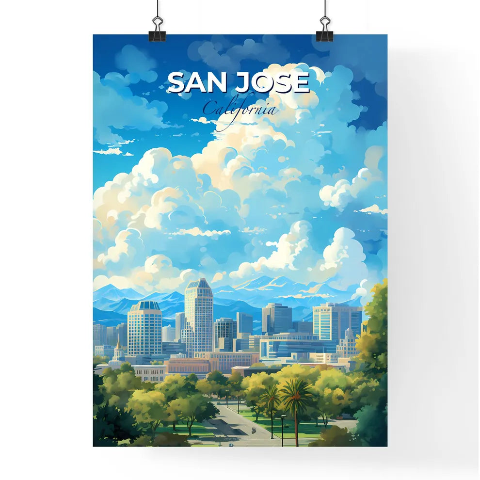 San Jose California Skyline - A Cityscape With Trees And Mountains In The Background - Customizable Travel Gift Default Title