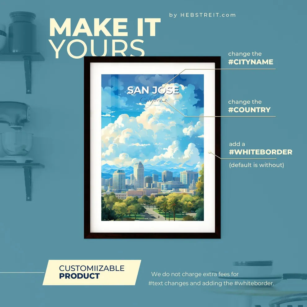 San Jose California Skyline - A Cityscape With Trees And Mountains In The Background - Customizable Travel Gift Default Title