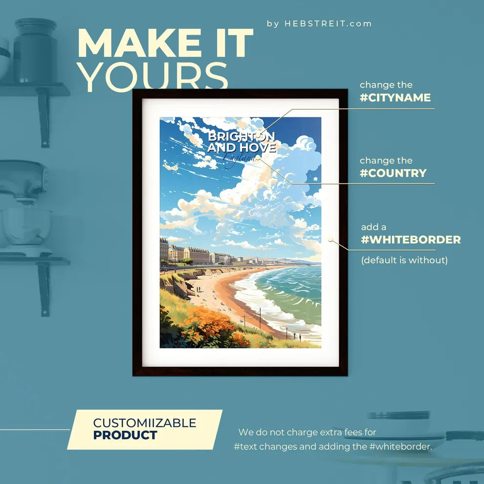 Brighton and Hove England Skyline - A Beach With Buildings And A Body Of Water - Customizable Travel Gift Default Title