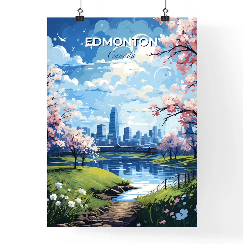 Edmonton Canada Skyline - A River With A Bridge And Trees In The Foreground - Customizable Travel Gift Default Title