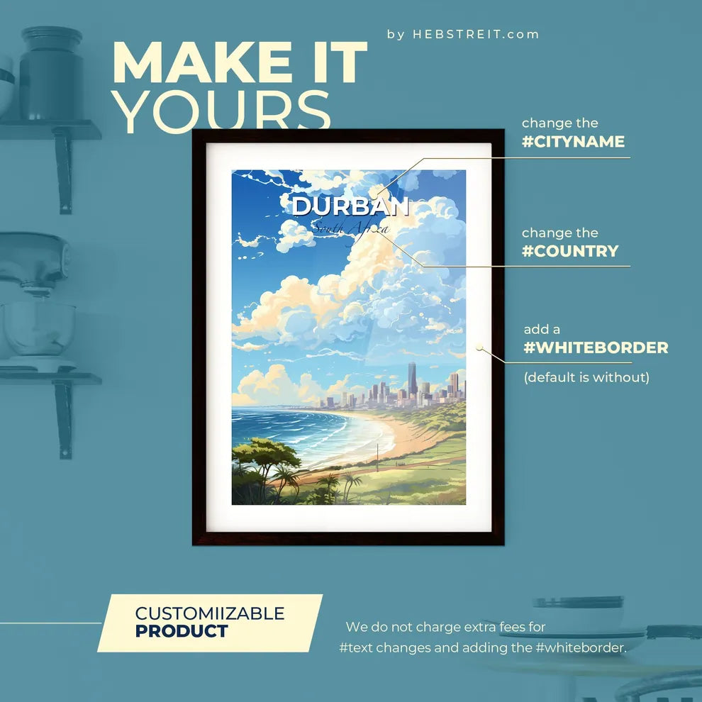 Durban South Africa Skyline - A Beach With A City In The Background - Customizable Travel Gift Default Title