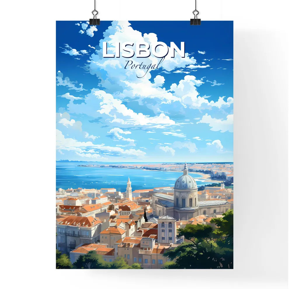 Lisbon Portugal Skyline - A City With A Large Dome And A Body Of Water - Customizable Travel Gift Default Title