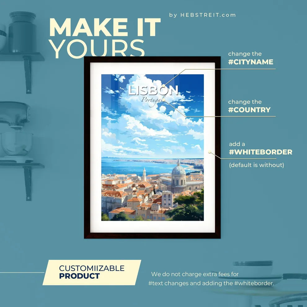 Lisbon Portugal Skyline - A City With A Large Dome And A Body Of Water - Customizable Travel Gift Default Title